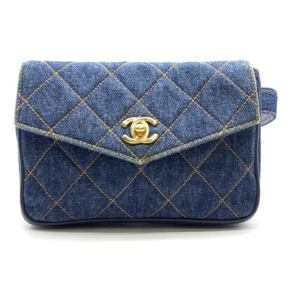 Chanel Denim Matelasse Waist Pouch Body Bag Navy Blue